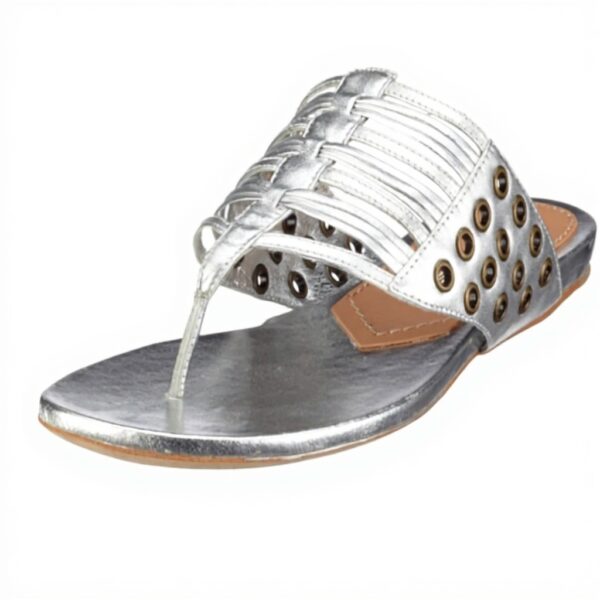 Sandali Buffalo Donna Pelle Argento Nero Tacco Piatto