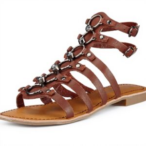 Sandali Donna Buffalo Pelle Piatto Braun Hell Tan01