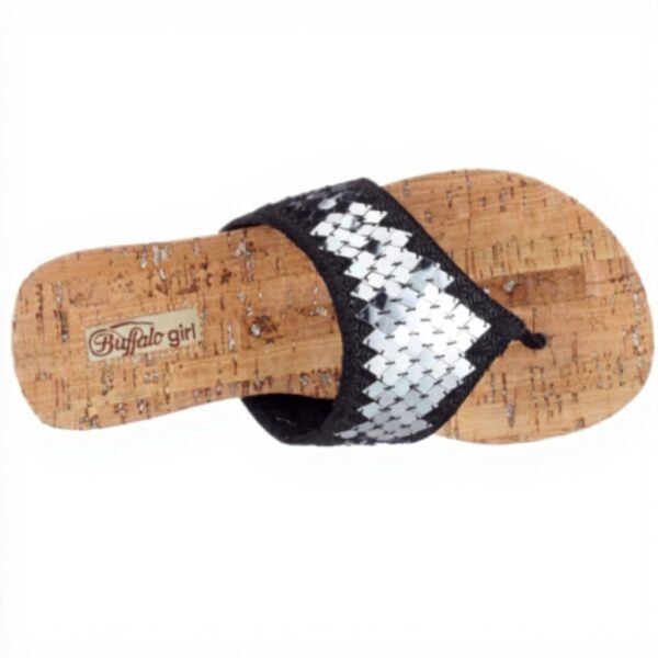 Buffalo Sandali Donna Damask Sequins Tela Verde Nero