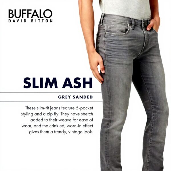 Jeans Uomo Buffalo David Bitton Ash Slim Denim Nero Grigio