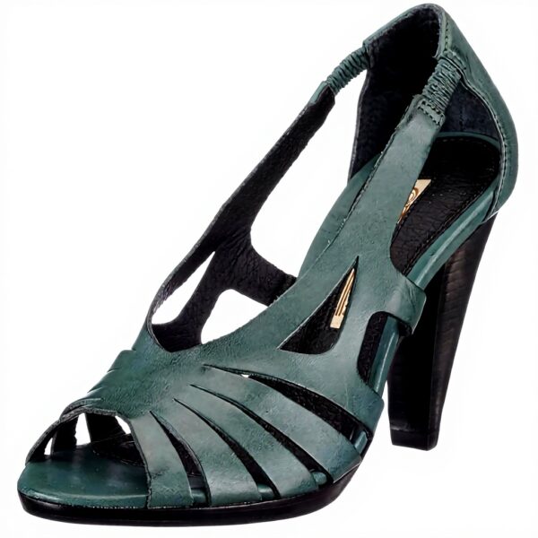 Sandali donna Buffalo Semi Cromo pelle tacco cono blu