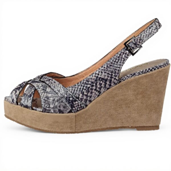 Sandali Donna Buffalo Snake Pig Pelle Tacco Zeppa Grigio