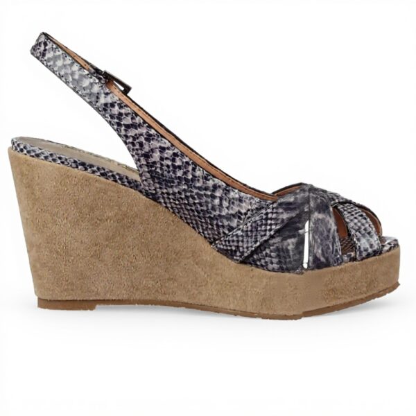 Sandali Donna Buffalo Snake Pig Pelle Tacco Zeppa Grigio