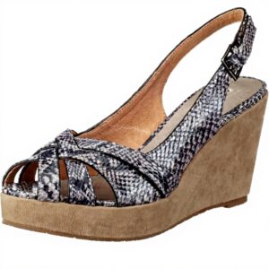 Sandali Donna Buffalo Snake Pig Pelle Tacco Zeppa Grigio